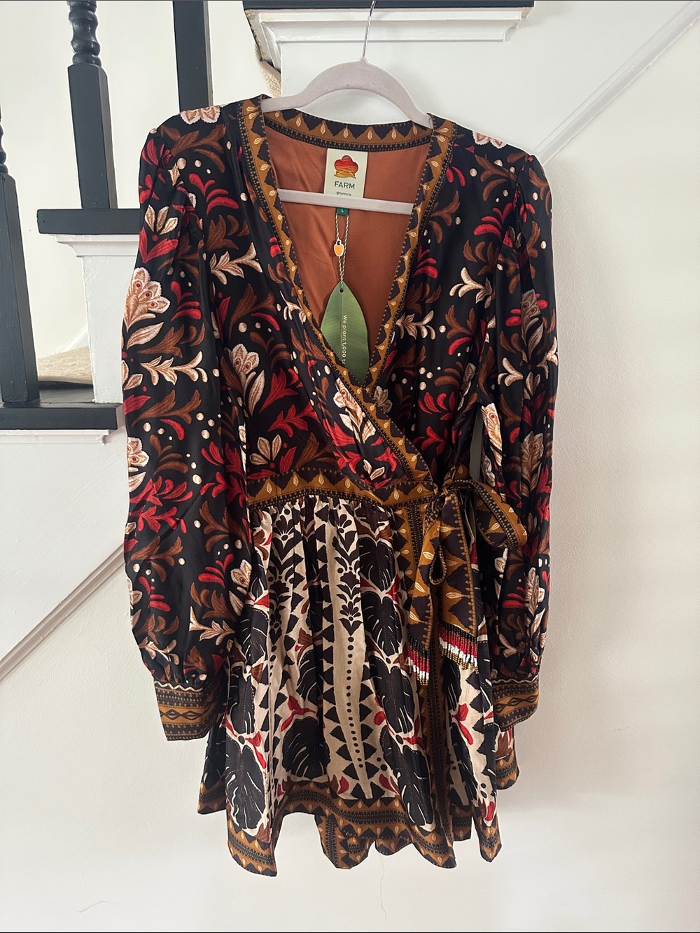 NWOT - FARM Rio Tapestry Garden Mini Wrap Dress with Beaded Detail - Picture 3 of 6